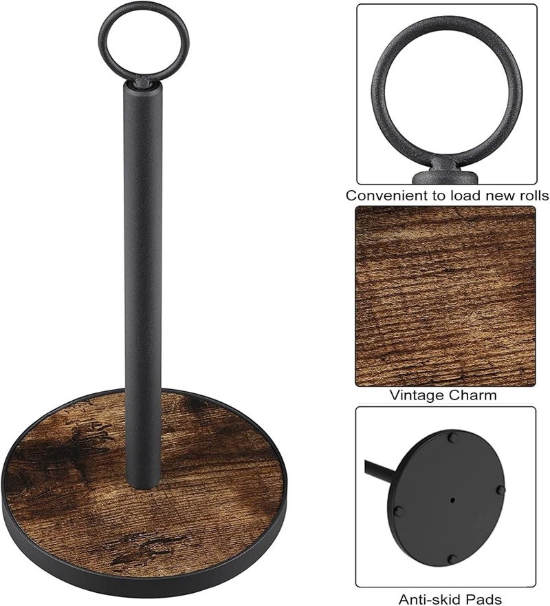 OROPY Paper Towel Holder Countertop with Heavy Duty Wood Base, Farmhouse Paper Towel Roll Stand for Kitchen Counter fits Standard and Jumbo Size Paper Towels (Brown) - Image 4